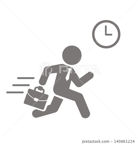 A pictogram (gray) of a businessman running in a hurry because he's about to be late. A pictogram (gray) of a businessman running in a hurry because he's about to be late. 140861224