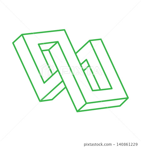 Impossible shapes. Sacred geometry green figure. Optical illusion. Abstract eternal geometric objects. Impossible endless outline. Optical art. Impossible geometry shape on a white background. Logo. Impossible shapes. Sacred geometry green figure. Optical illusion. Abstract eternal geometric objects. Impossible endless outline. Optical art. Impossible geometry shape on a white background. Logo. 140861229