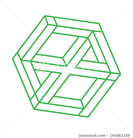 Impossible optical illusion shapes. Logo. Optical art object. Impossible green figure. Line art. Unreal geometric objects.  140861289