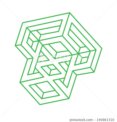 Impossible optical illusion green shapes. Optical art object. Logo. Impossible figure. Escher style. Geometry. Impossible optical illusion green shapes. Optical art object. Logo. Impossible figure. Escher style. Geometry. 140861310