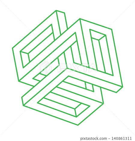 Impossible optical illusion shapes. Logo. Optical art green object. Impossible figures. Line art. Unreal geometric objects. Impossible optical illusion shapes. Logo. Optical art green object. Impossible figures. Line art. Unreal geometric objects. 140861311