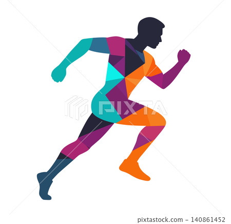 Geometric runner dynamic silhouette of a man in motion for fitness and sports Geometric runner dynamic silhouette of a man in motion for fitness and sports 140861452