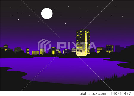 Night city silhouette view illustration 140861457