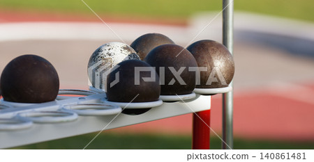 Shot put stand at stadium during competition Shot put stand at stadium during competition 140861481