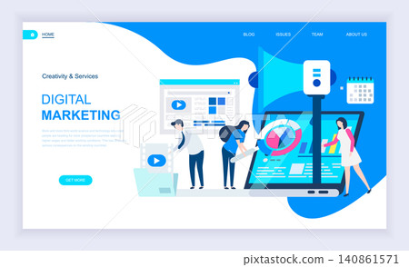 Modern flat design concept of Digital Marketing with decorated small people character for website and mobile website development. UI and UX design. Landing page template. Vector illustration. Modern flat design concept of Digital Marketing with decorated small people character for website and mobile website development. UI and UX design. Landing page template. Vector illustration. 140861571