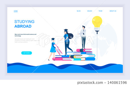 Modern flat design concept of Studying Abroad with decorated small people character for website and mobile website development. UI and UX design. Landing page template. Vector illustration. Modern flat design concept of Studying Abroad with decorated small people character for website and mobile website development. UI and UX design. Landing page template. Vector illustration. 140861596