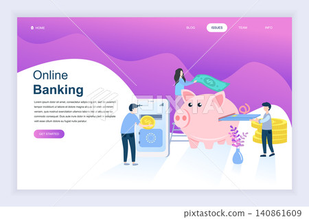 Modern flat design concept of Online Banking for website and mobile website development. Landing page template. Electronic bank payment or customer support. Vector illustration. Modern flat design concept of Online Banking for website and mobile website development. Landing page template. Electronic bank payment or customer support. Vector illustration. 140861609