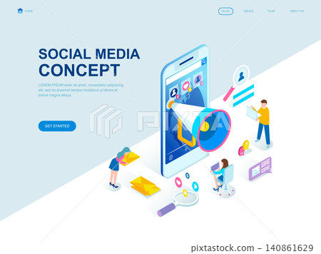 Modern flat design isometric concept of Social Media decorated people character for website and mobile website development. Isometric landing page template. Vector illustration. Modern flat design isometric concept of Social Media decorated people character for website and mobile website development. Isometric landing page template. Vector illustration. 140861629