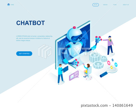 Modern flat design isometric concept of Chat Bot and Marketing decorated people character for website and mobile website development. Isometric landing page template. Vector illustration. Modern flat design isometric concept of Chat Bot and Marketing decorated people character for website and mobile website development. Isometric landing page template. Vector illustration. 140861649