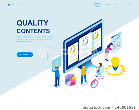 Modern flat design isometric concept of Quality Content decorated people character for website and mobile website development. Isometric landing page template. Vector illustration. Modern flat design isometric concept of Quality Content decorated people character for website and mobile website development. Isometric landing page template. Vector illustration. 140861651