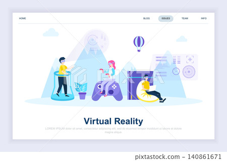 Virtual augmented reality glasses modern flat design concept. Entertaining and people concept. Landing page template. Conceptual flat vector illustration for web page, website and mobile website. Virtual augmented reality glasses modern flat design concept. Entertaining and people concept. Landing page template. Conceptual flat vector illustration for web page, website and mobile website. 140861671