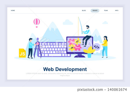 Web development modern flat design concept. Developer and people concept. Landing page template. Conceptual flat vector illustration for web page, website and mobile website. 140861674