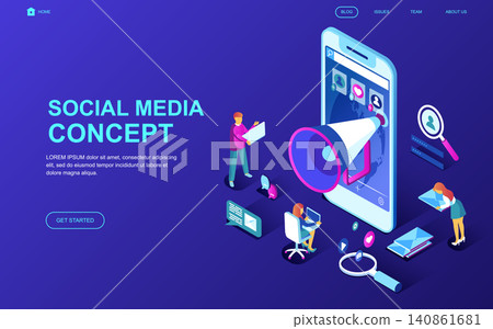 Modern flat design isometric concept of Social Media decorated people character for website and mobile website development. Isometric landing page template. Vector illustration. Modern flat design isometric concept of Social Media decorated people character for website and mobile website development. Isometric landing page template. Vector illustration. 140861681