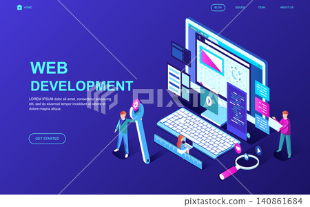 Modern flat design isometric concept of Web Development decorated people character for website and mobile website development. Isometric landing page template. Vector illustration. Modern flat design isometric concept of Web Development decorated people character for website and mobile website development. Isometric landing page template. Vector illustration. 140861684