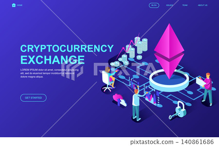 Modern flat design isometric concept of Cryptocurrency Exchange decorated people character for website and mobile website development. Isometric landing page template. Vector illustration. Modern flat design isometric concept of Cryptocurrency Exchange decorated people character for website and mobile website development. Isometric landing page template. Vector illustration. 140861686