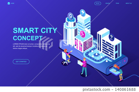 Modern flat design isometric concept of Smart City Technology decorated people character for website and mobile website development. Isometric landing page template. Vector illustration. Modern flat design isometric concept of Smart City Technology decorated people character for website and mobile website development. Isometric landing page template. Vector illustration. 140861688