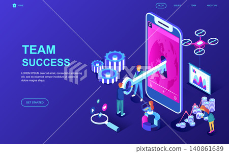 Modern flat design isometric concept of Team Success decorated people character for website and mobile website development. Isometric landing page template. Vector illustration. 140861689