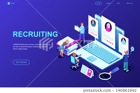 Modern flat design isometric concept of Recruiting decorated people character for website and mobile website development. Isometric landing page template. Vector illustration. Modern flat design isometric concept of Recruiting decorated people character for website and mobile website development. Isometric landing page template. Vector illustration. 140861692