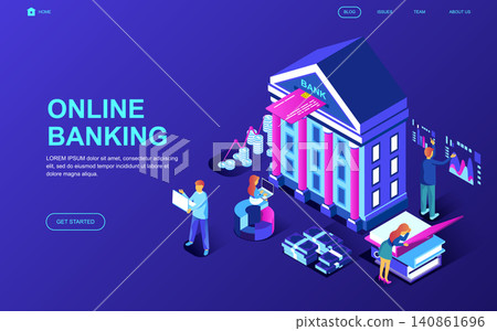 Modern flat design isometric concept of Online Banking decorated people character for website and mobile website development. Isometric landing page template. Vector illustration. Modern flat design isometric concept of Online Banking decorated people character for website and mobile website development. Isometric landing page template. Vector illustration. 140861696