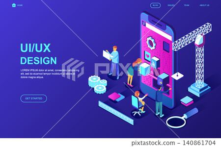 Modern flat design isometric concept of UX, UI Design decorated people character for website and mobile website development. Isometric landing page template. Vector illustration. Modern flat design isometric concept of UX, UI Design decorated people character for website and mobile website development. Isometric landing page template. Vector illustration. 140861704
