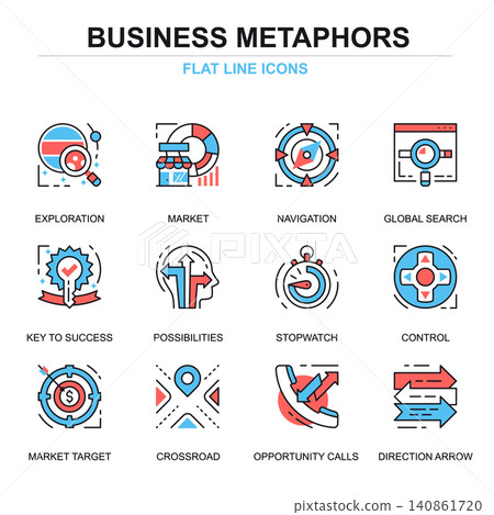 Flat line business process icons concepts set for website and mobile site and apps. Solution finding, market strategy tactics. Thin line color simple pictogram pack. Vector illustration. Flat line business process icons concepts set for website and mobile site and apps. Solution finding, market strategy tactics. Thin line color simple pictogram pack. Vector illustration. 140861720
