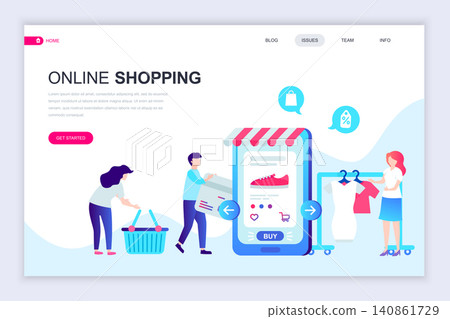 Modern flat web page design template of Online Shopping decorated people character for website and mobile website development. Flat landing page template. Vector illustration. Modern flat web page design template of Online Shopping decorated people character for website and mobile website development. Flat landing page template. Vector illustration. 140861729
