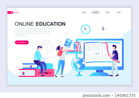 Modern flat web page design template of Online Education decorated people character for website and mobile website development. Flat landing page template. Vector illustration. Modern flat web page design template of Online Education decorated people character for website and mobile website development. Flat landing page template. Vector illustration. 140861735