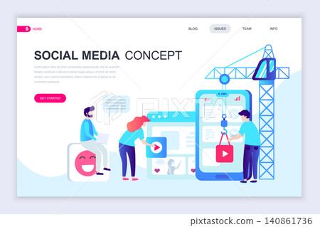 Modern flat web page design template of Social Media decorated people character for website and mobile website development. Flat landing page template. Vector illustration. Modern flat web page design template of Social Media decorated people character for website and mobile website development. Flat landing page template. Vector illustration. 140861736