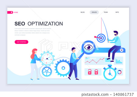 Modern flat web page design template of Seo Analysis decorated people character for website and mobile website development. Flat landing page template. Vector illustration. 140861737