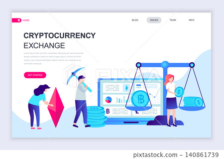 Modern flat web page design template of Cryptocurrency Exchange decorated people character for website and mobile website development. Flat landing page template. Vector illustration. 140861739