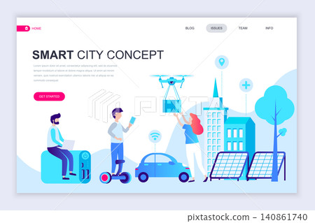 Modern flat web page design template of Smart City Technology decorated people character for website and mobile website development. Flat landing page template. Vector illustration. Modern flat web page design template of Smart City Technology decorated people character for website and mobile website development. Flat landing page template. Vector illustration. 140861740