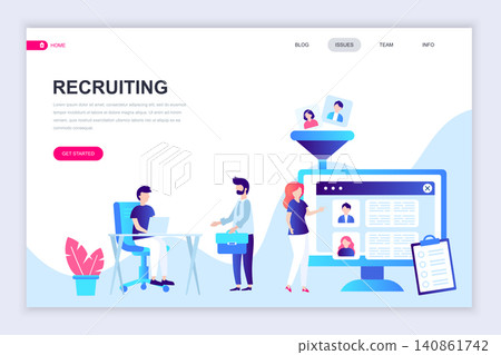 Modern flat web page design template of Recruiting decorated people character for website and mobile website development. Flat landing page template. Vector illustration. Modern flat web page design template of Recruiting decorated people character for website and mobile website development. Flat landing page template. Vector illustration. 140861742