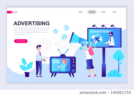 Modern flat web page design template of Advertising and Promotion decorated people character for website and mobile website development. Flat landing page template. Vector illustration. Modern flat web page design template of Advertising and Promotion decorated people character for website and mobile website development. Flat landing page template. Vector illustration. 140861750