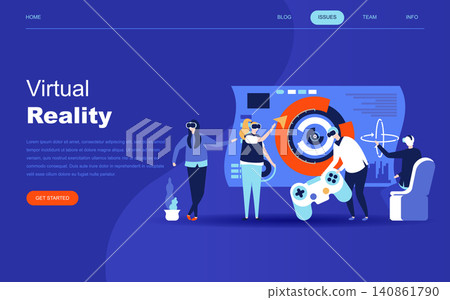 Modern flat design concept of Virtual Augmented Reality for website and mobile website development. Landing page template. People wearing headset with touching vr interface. Vector illustration. Modern flat design concept of Virtual Augmented Reality for website and mobile website development. Landing page template. People wearing headset with touching vr interface. Vector illustration. 140861790