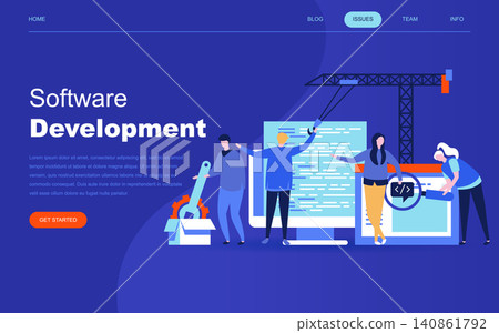 Modern flat design concept of Software Development for website and mobile website development. Landing page template. Developing programming and coding technologies. Vector illustration. 140861792
