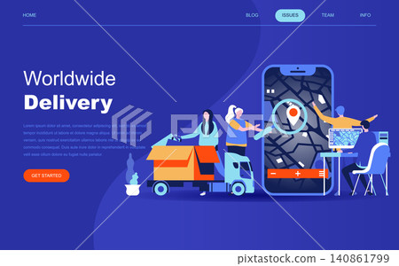 Modern flat design concept of Worldwide Delivery for website and mobile website development. Landing page template. Warehouse, truck, forklift, courier, drone and delivery man. Vector illustration. Modern flat design concept of Worldwide Delivery for website and mobile website development. Landing page template. Warehouse, truck, forklift, courier, drone and delivery man. Vector illustration. 140861799