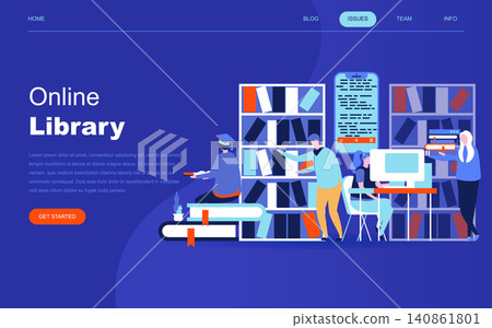 Modern flat design concept of Online Library for website and mobile website development. Landing page template. Technology and literature, digital culture on media library. Vector illustration. Modern flat design concept of Online Library for website and mobile website development. Landing page template. Technology and literature, digital culture on media library. Vector illustration. 140861801