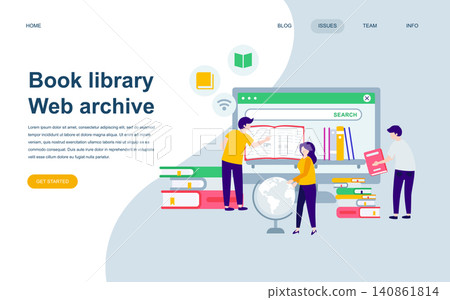 Modern flat web page design template of Book Library decorated people character for website and mobile website development. Flat landing page template. Vector illustration. Modern flat web page design template of Book Library decorated people character for website and mobile website development. Flat landing page template. Vector illustration. 140861814