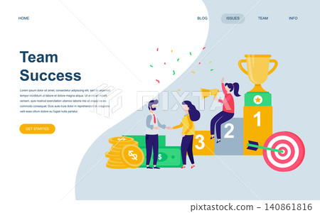 Modern flat web page design template of Team Success decorated people character for website and mobile website development. Flat landing page template. Vector illustration. Modern flat web page design template of Team Success decorated people character for website and mobile website development. Flat landing page template. Vector illustration. 140861816