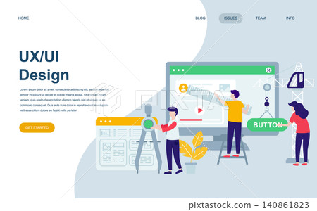 Modern flat web page design template of UX, UI Design decorated people character for website and mobile website development. Flat landing page template. Vector illustration. 140861823