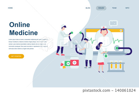 Modern flat web page design template of Medicine and Healthcare decorated people character for website and mobile website development. Flat landing page template. Vector illustration. Modern flat web page design template of Medicine and Healthcare decorated people character for website and mobile website development. Flat landing page template. Vector illustration. 140861824