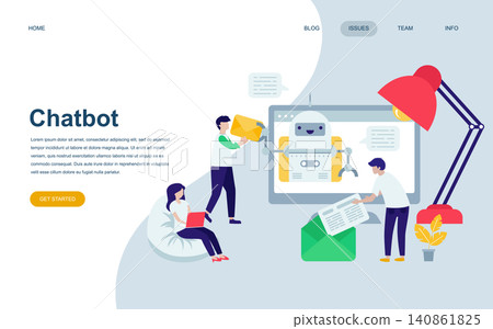 Modern flat web page design template of Chat Bot and Marketing decorated people character for website and mobile website development. Flat landing page template. Vector illustration. 140861825
