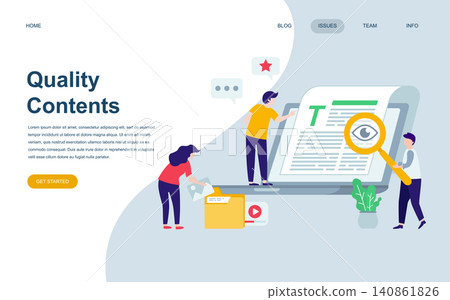 Modern flat web page design template of Quality Content decorated people character for website and mobile website development. Flat landing page template. Vector illustration. Modern flat web page design template of Quality Content decorated people character for website and mobile website development. Flat landing page template. Vector illustration. 140861826