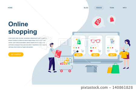 Modern flat web page design template of Online Shopping decorated people character for website and mobile website development. Flat landing page template. Vector illustration. Modern flat web page design template of Online Shopping decorated people character for website and mobile website development. Flat landing page template. Vector illustration. 140861828