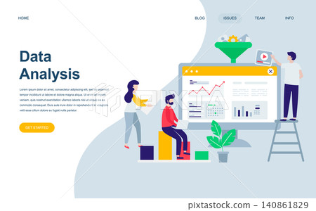 Modern flat web page design template of Auditing, Data Analysis decorated people character for website and mobile website development. Flat landing page template. Vector illustration. Modern flat web page design template of Auditing, Data Analysis decorated people character for website and mobile website development. Flat landing page template. Vector illustration. 140861829