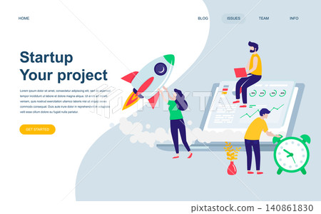 Modern flat web page design template of Startup Your Project decorated people character for website and mobile website development. Flat landing page template. Vector illustration. Modern flat web page design template of Startup Your Project decorated people character for website and mobile website development. Flat landing page template. Vector illustration. 140861830
