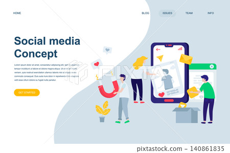 Modern flat web page design template of Social Media decorated people character for website and mobile website development. Flat landing page template. Vector illustration. Modern flat web page design template of Social Media decorated people character for website and mobile website development. Flat landing page template. Vector illustration. 140861835