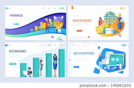 Set of landing page template for Finance, Investment, Accounting, Economic Growth. Modern vector illustration flat concepts decorated people character for website and mobile website development. 140861839