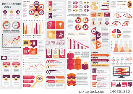 Infographic elements data visualization vector design template. Can be used for steps, options, business processes, workflow, diagram, flowchart concept, timeline, marketing icons, info graphics. Infographic elements data visualization vector design template. Can be used for steps, options, business processes, workflow, diagram, flowchart concept, timeline, marketing icons, info graphics. 140861880