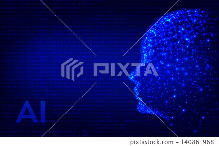 Artificial intelligence with a human face in neon light. Innovative machine learning technology. A futuristic concept of the brain using binary data. Artificial intelligence with a human face in neon light. Innovative machine learning technology. A futuristic concept of the brain using binary data. 140861968